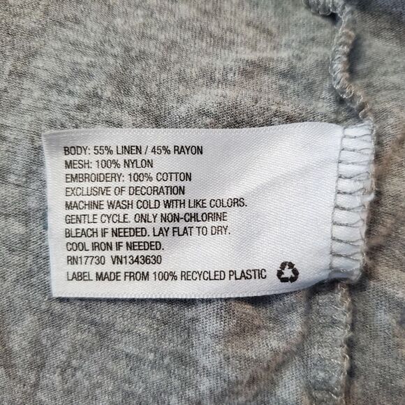 Ava & Viv Light Gray Lace Detail Linen Blend Short Sleeve Shirt - Picture 6 of 6